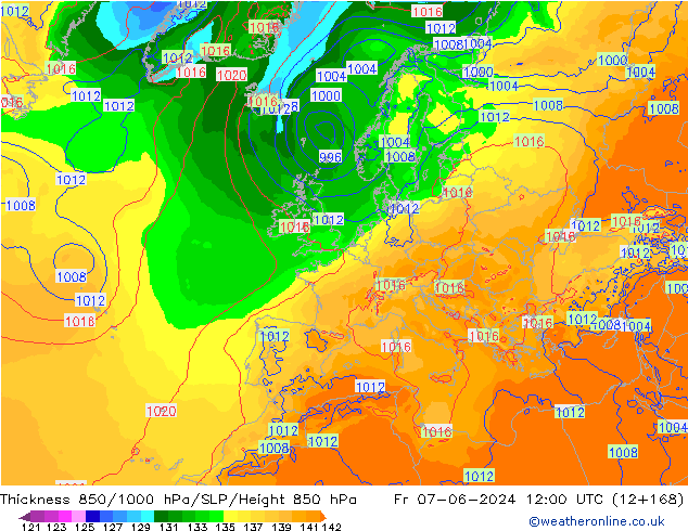 Schichtdicke 850-1000 hPa ECMWF Fr 07.06.2024 12 UTC