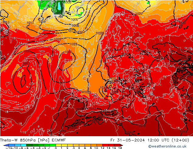 Theta-W 850hPa ECMWF Fr 31.05.2024 12 UTC