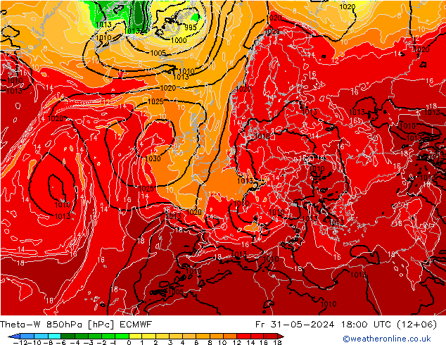 Theta-W 850hPa ECMWF Fr 31.05.2024 18 UTC