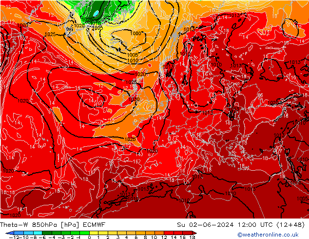 Theta-W 850hPa ECMWF So 02.06.2024 12 UTC