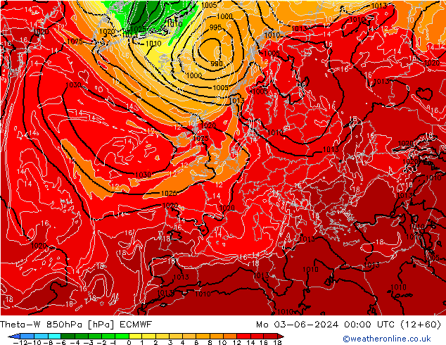 Theta-W 850hPa ECMWF Pzt 03.06.2024 00 UTC