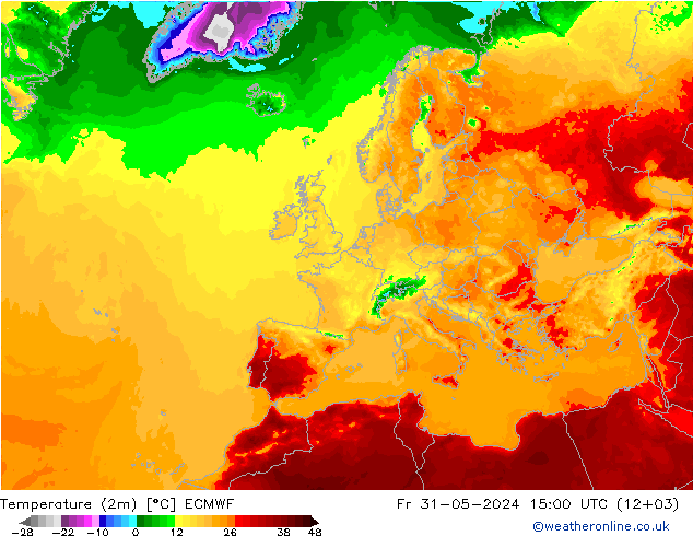 Temperaturkarte (2m) ECMWF Fr 31.05.2024 15 UTC