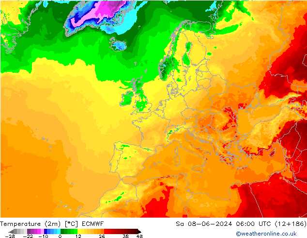 Temperatura (2m) ECMWF Sáb 08.06.2024 06 UTC