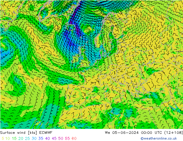 Surface wind ECMWF St 05.06.2024 00 UTC