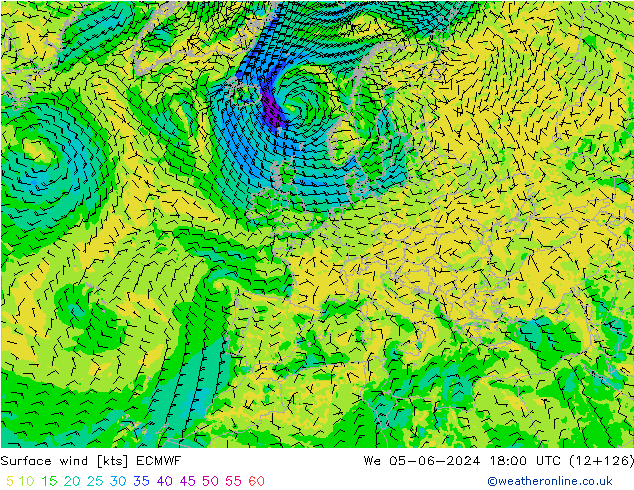 Surface wind ECMWF We 05.06.2024 18 UTC