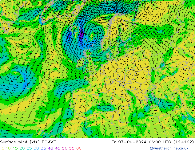 Surface wind ECMWF Fr 07.06.2024 06 UTC