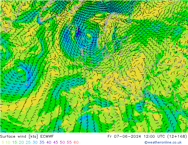 Vento 10 m ECMWF ven 07.06.2024 12 UTC