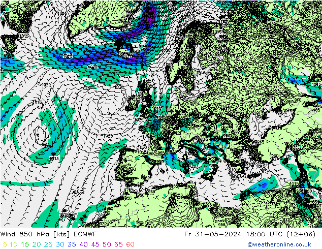 Wind 850 hPa ECMWF Fr 31.05.2024 18 UTC