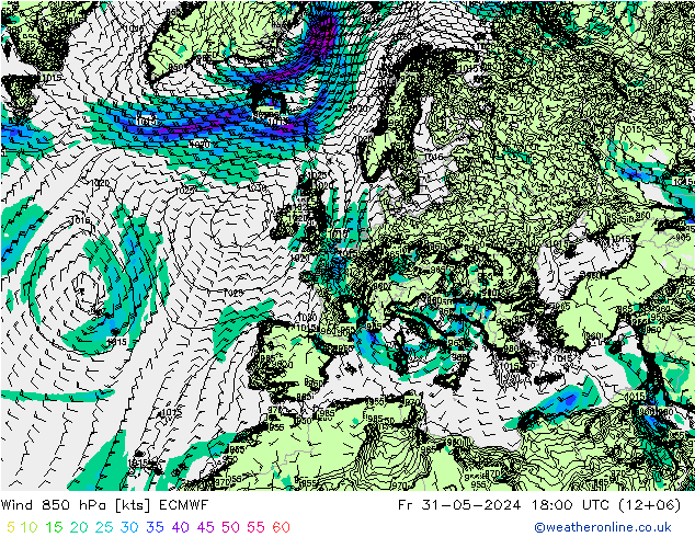 Viento 850 hPa ECMWF vie 31.05.2024 18 UTC