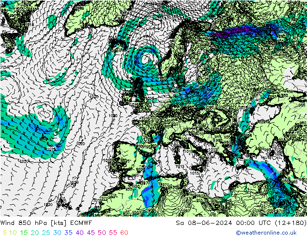 Wind 850 hPa ECMWF Sa 08.06.2024 00 UTC