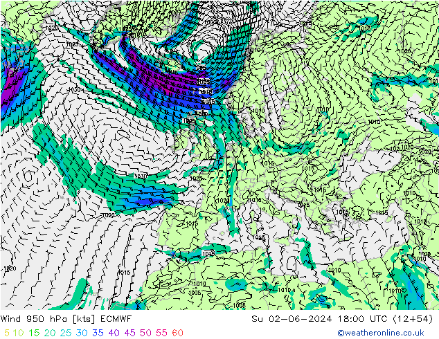 Viento 950 hPa ECMWF dom 02.06.2024 18 UTC