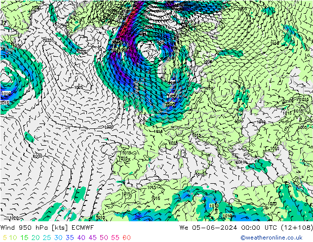 Wind 950 hPa ECMWF We 05.06.2024 00 UTC