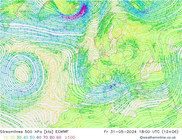 Streamlines 500 hPa ECMWF Fr 31.05.2024 18 UTC