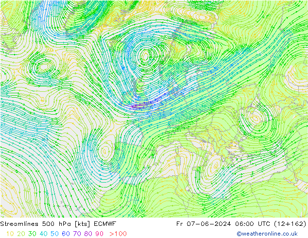 Streamlines 500 hPa ECMWF Fr 07.06.2024 06 UTC