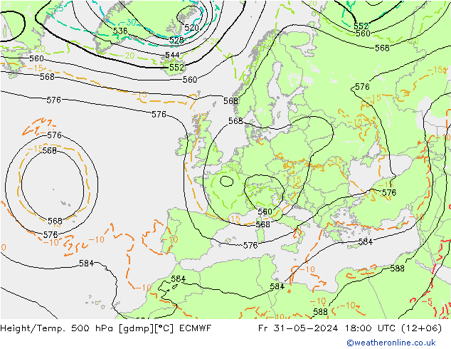 Z500/Rain (+SLP)/Z850 ECMWF vie 31.05.2024 18 UTC