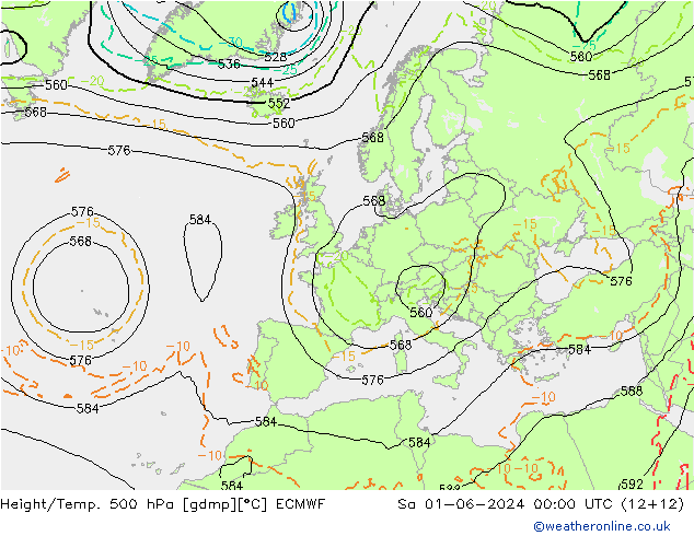 Hoogte/Temp. 500 hPa ECMWF za 01.06.2024 00 UTC