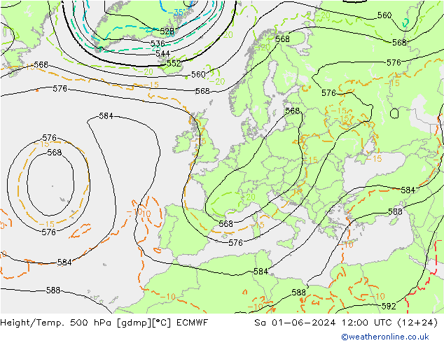 Z500/Rain (+SLP)/Z850 ECMWF  01.06.2024 12 UTC