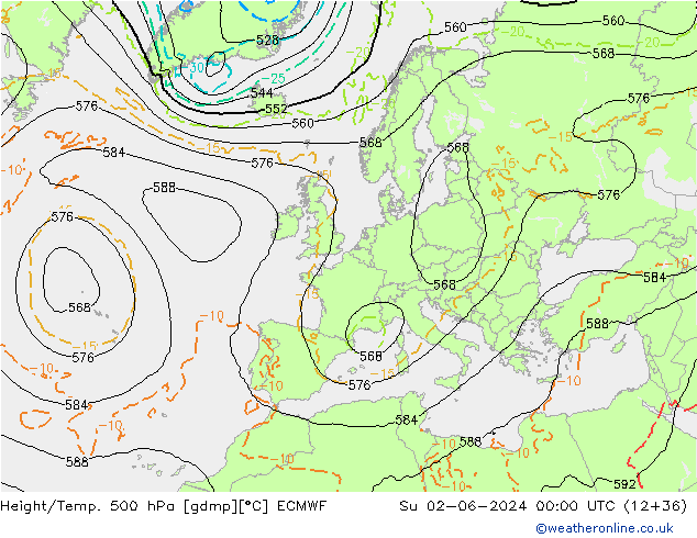 Z500/Rain (+SLP)/Z850 ECMWF dim 02.06.2024 00 UTC