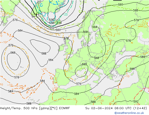 Z500/Yağmur (+YB)/Z850 ECMWF Paz 02.06.2024 06 UTC