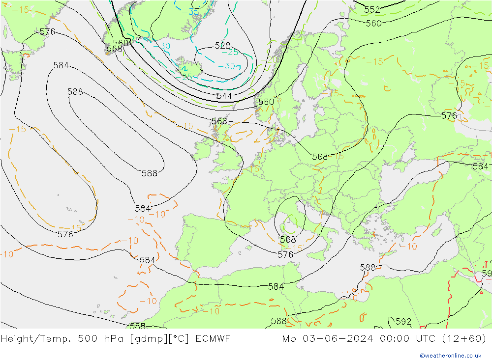 Z500/Rain (+SLP)/Z850 ECMWF lun 03.06.2024 00 UTC