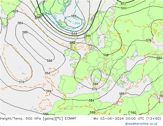 Z500/Rain (+SLP)/Z850 ECMWF lun 03.06.2024 00 UTC