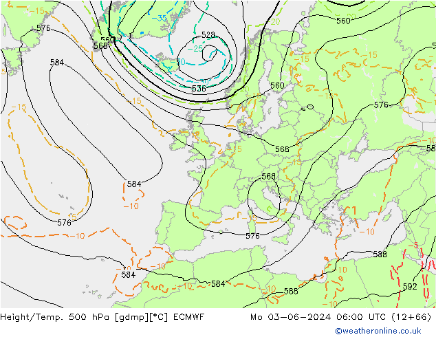 Z500/Rain (+SLP)/Z850 ECMWF Mo 03.06.2024 06 UTC