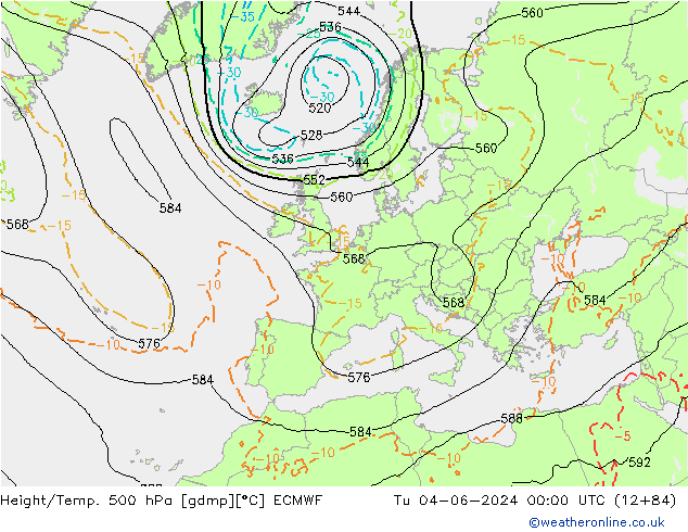 Z500/Rain (+SLP)/Z850 ECMWF Tu 04.06.2024 00 UTC