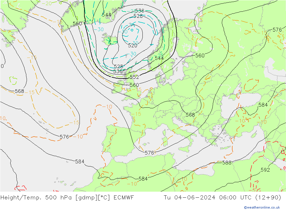 Height/Temp. 500 hPa ECMWF  04.06.2024 06 UTC
