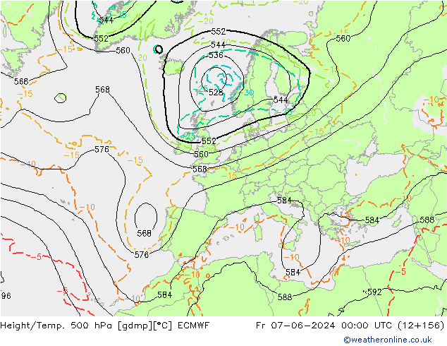 Z500/Rain (+SLP)/Z850 ECMWF ven 07.06.2024 00 UTC