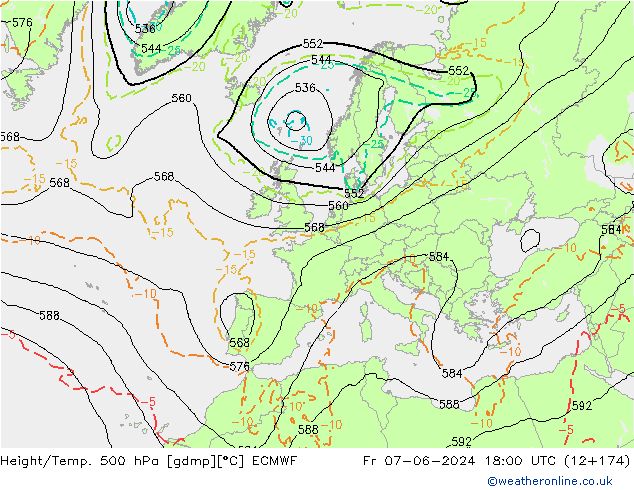 Height/Temp. 500 hPa ECMWF Fr 07.06.2024 18 UTC