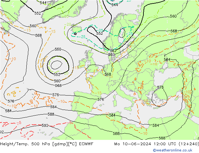 Z500/Rain (+SLP)/Z850 ECMWF Mo 10.06.2024 12 UTC