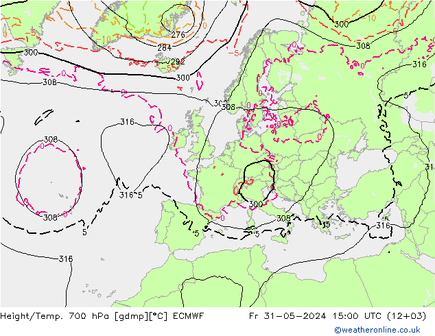 Hoogte/Temp. 700 hPa ECMWF vr 31.05.2024 15 UTC