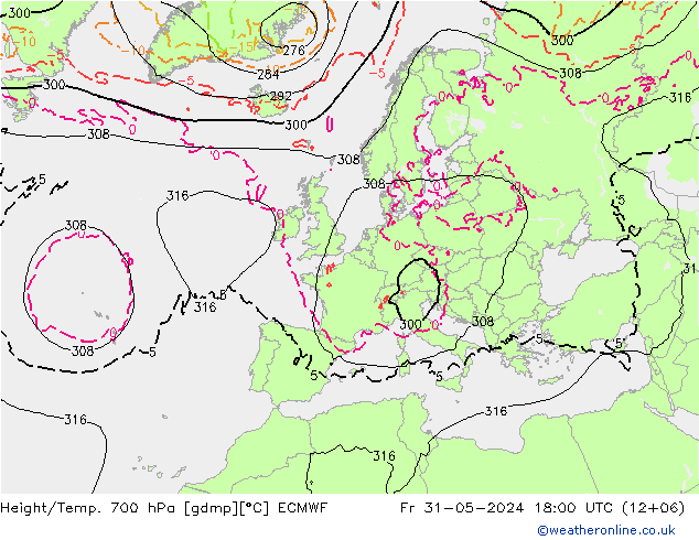Height/Temp. 700 hPa ECMWF pt. 31.05.2024 18 UTC