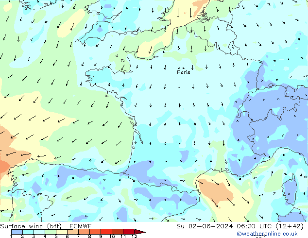  10 m (bft) ECMWF  02.06.2024 06 UTC