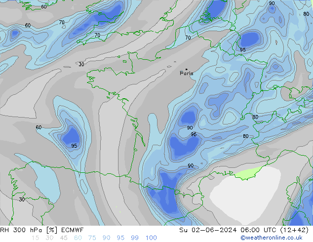 RH 300 hPa ECMWF So 02.06.2024 06 UTC