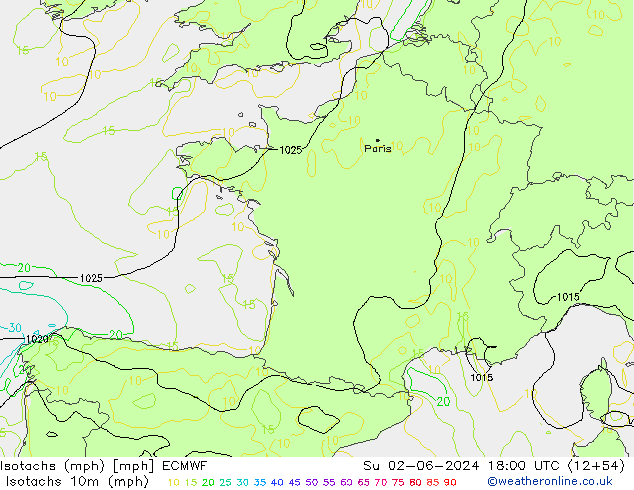 Eşrüzgar Hızları mph ECMWF Paz 02.06.2024 18 UTC