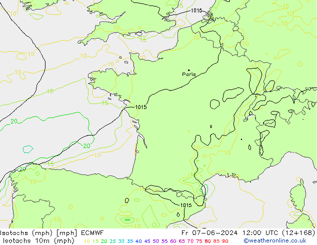 Isotachs (mph) ECMWF ven 07.06.2024 12 UTC