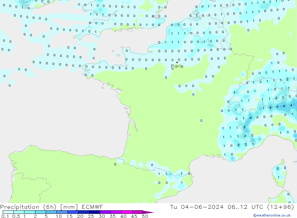 Z500/Rain (+SLP)/Z850 ECMWF wto. 04.06.2024 12 UTC