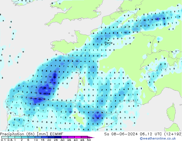 Z500/Rain (+SLP)/Z850 ECMWF sáb 08.06.2024 12 UTC