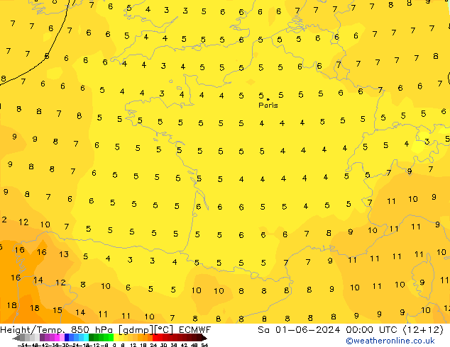 Geop./Temp. 850 hPa ECMWF sáb 01.06.2024 00 UTC