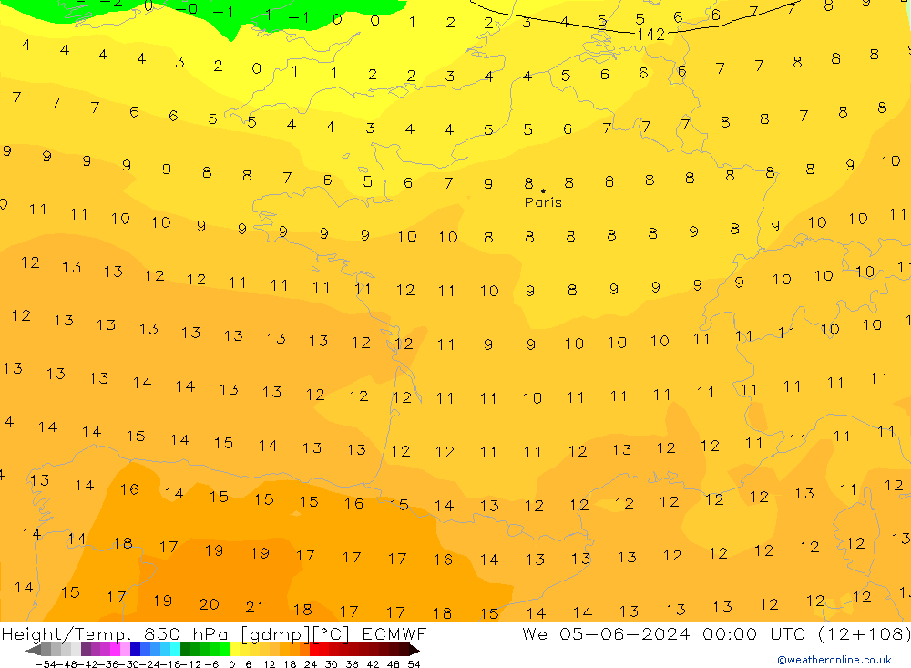 Height/Temp. 850 hPa ECMWF We 05.06.2024 00 UTC