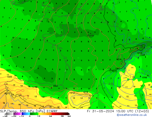 SLP/Temp. 850 hPa ECMWF Fr 31.05.2024 15 UTC