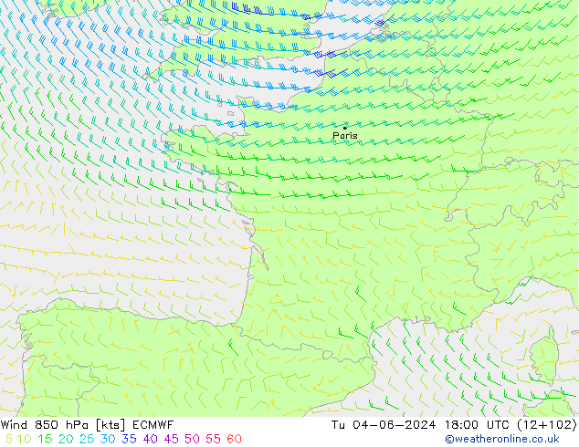 Rüzgar 850 hPa ECMWF Sa 04.06.2024 18 UTC