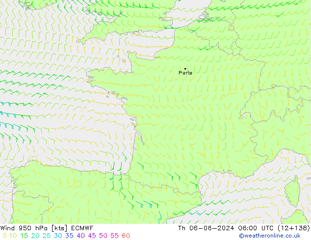 Rüzgar 950 hPa ECMWF Per 06.06.2024 06 UTC