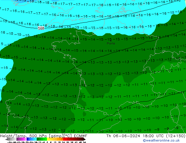 Z500/Rain (+SLP)/Z850 ECMWF Čt 06.06.2024 18 UTC