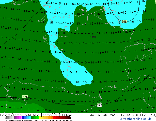 Z500/Rain (+SLP)/Z850 ECMWF pon. 10.06.2024 12 UTC