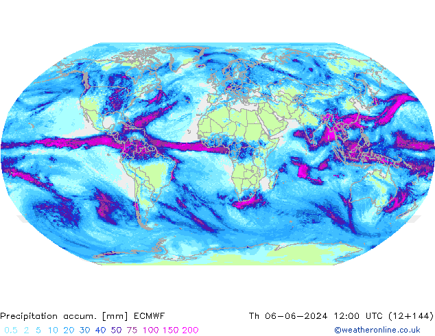 Precipitation accum. ECMWF Čt 06.06.2024 12 UTC