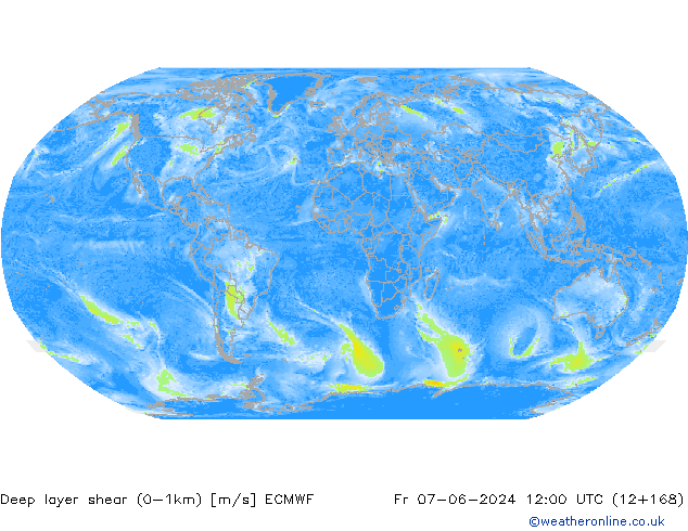 Deep layer shear (0-1km) ECMWF Fr 07.06.2024 12 UTC