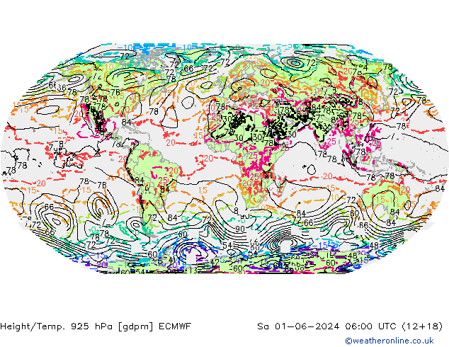 Yükseklik/Sıc. 925 hPa ECMWF Cts 01.06.2024 06 UTC