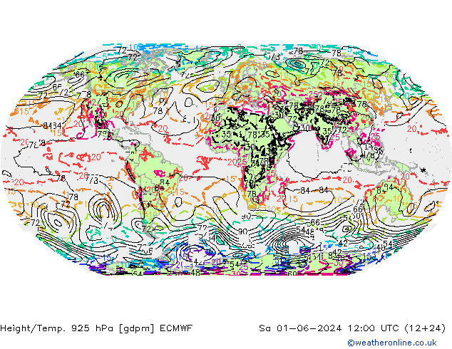 Height/Temp. 925 hPa ECMWF Sa 01.06.2024 12 UTC